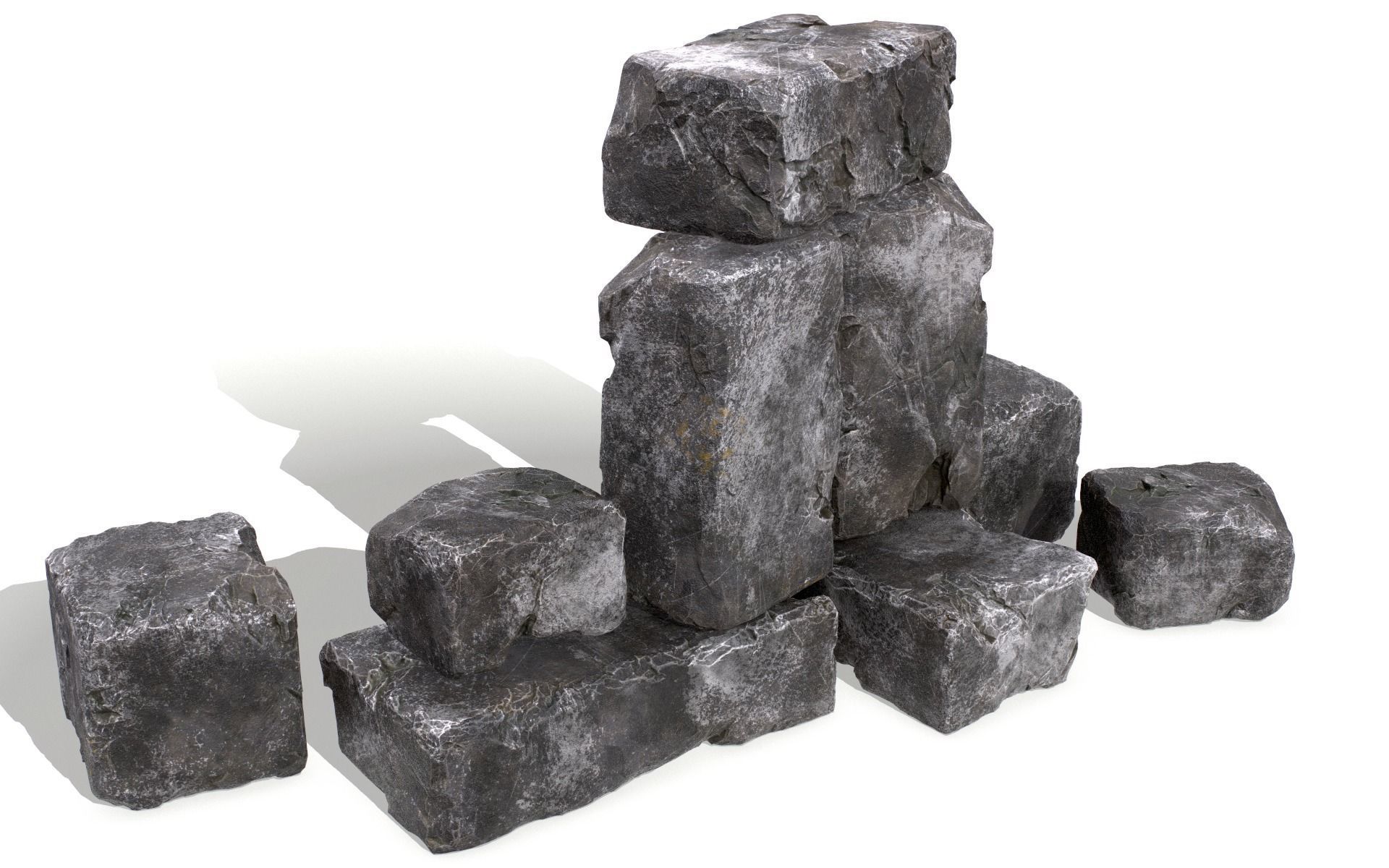 Stones rock set 01 Four high-detailed pieces - 3 colors Low-poly 3D model_29