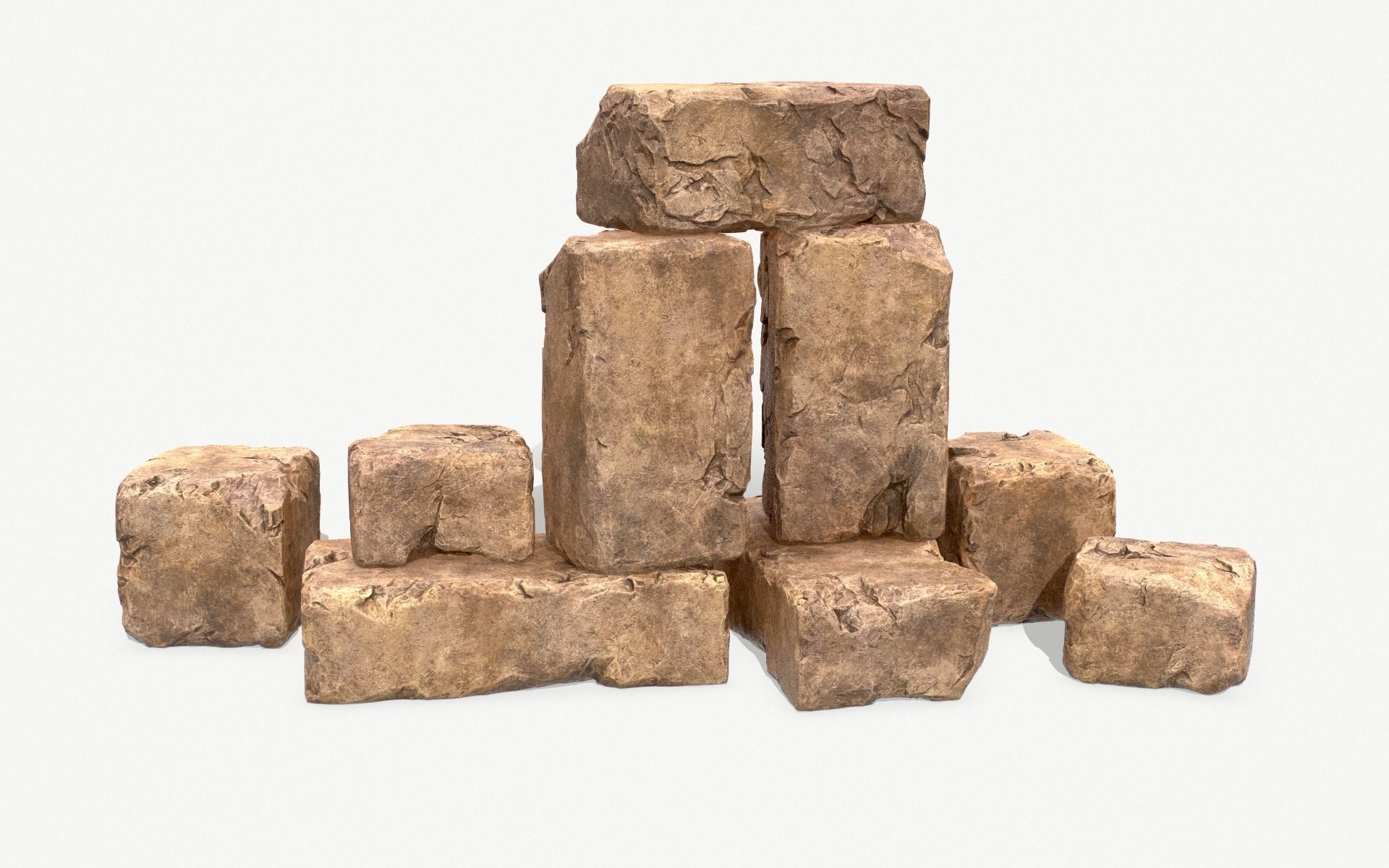 Stones rock set 01 Four high-detailed pieces - 3 colors Low-poly 3D model_14