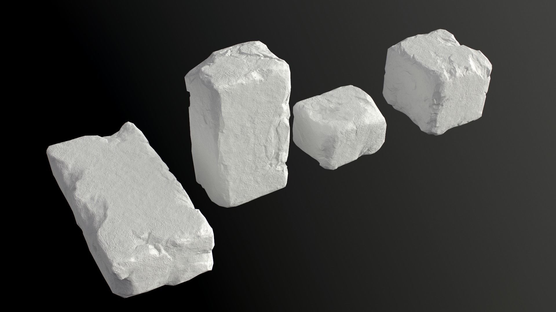 Stones rock set 01 Four high-detailed pieces - 3 colors Low-poly 3D model_44
