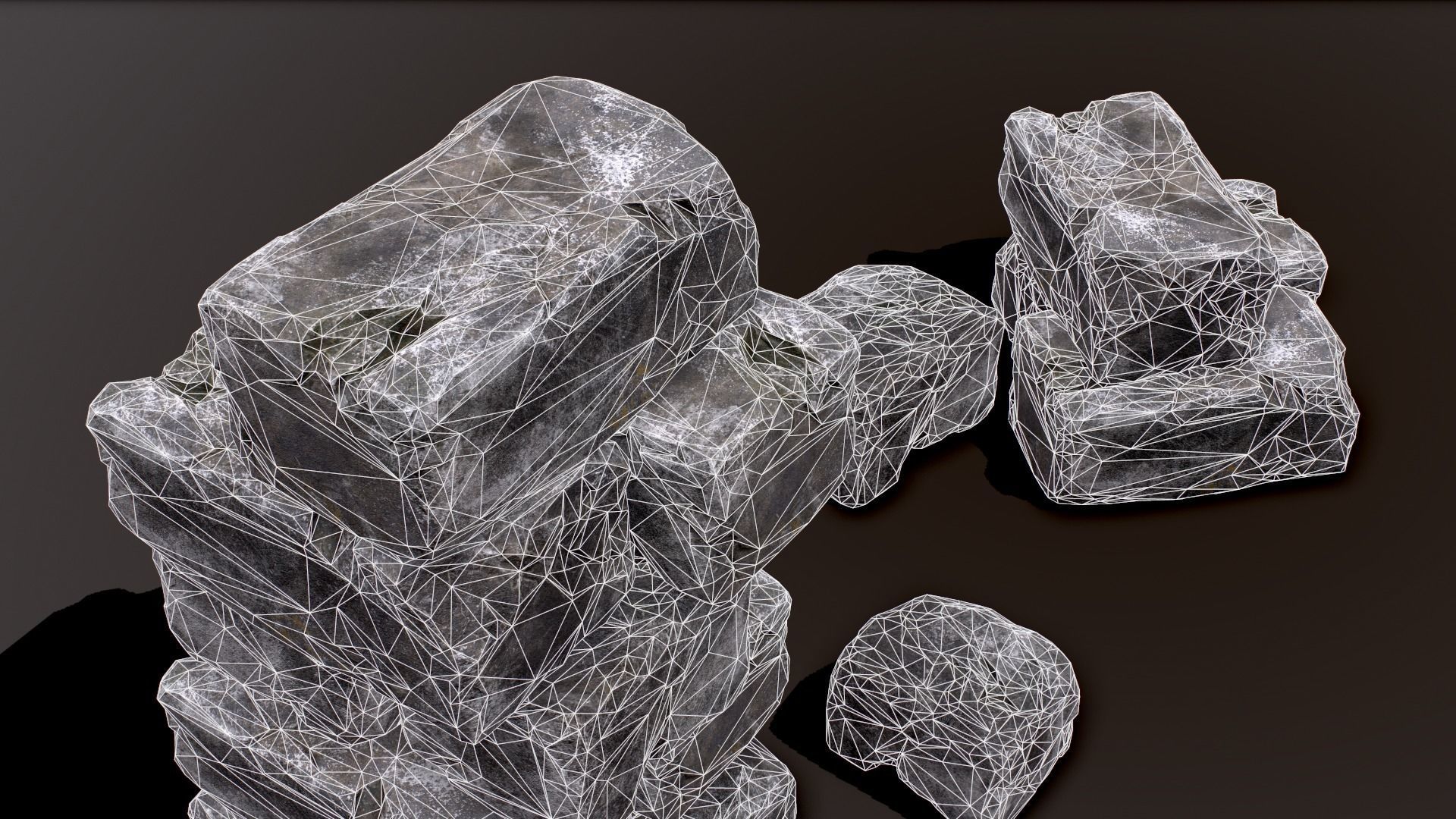 Stones rock set 01 Four high-detailed pieces - 3 colors Low-poly 3D model_50