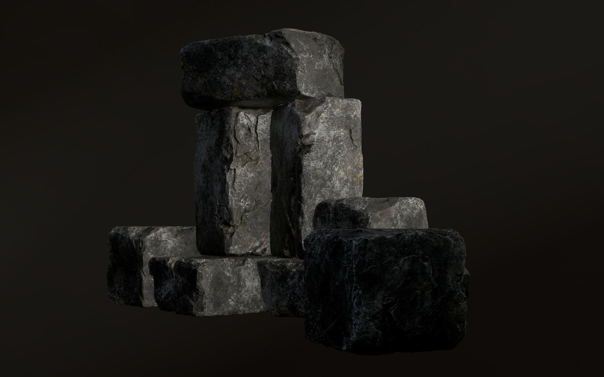 Stones rock set 01 Four high-detailed pieces - 3 colors Low-poly 3D model_38