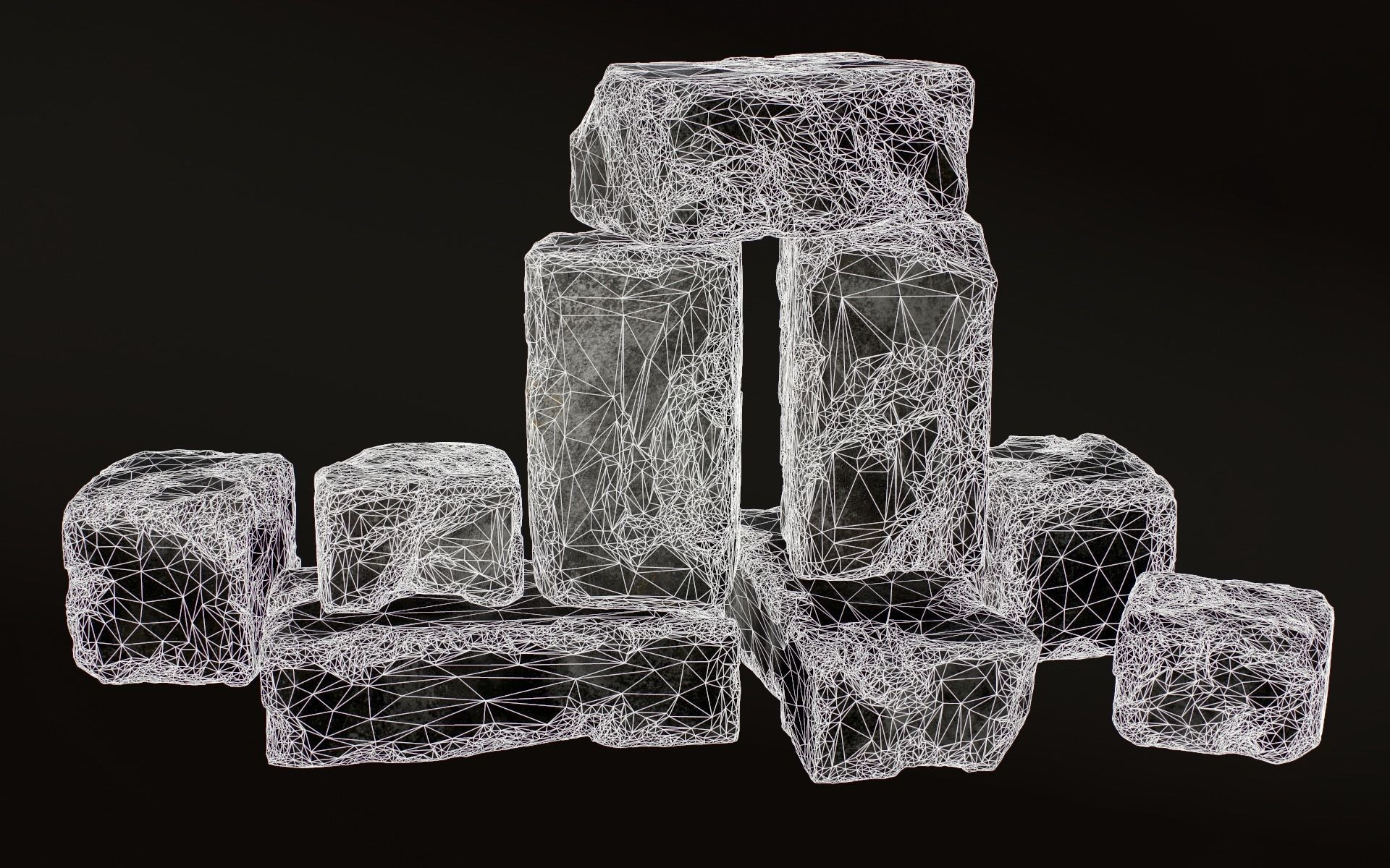 Stones rock set 01 Four high-detailed pieces - 3 colors Low-poly 3D model_41