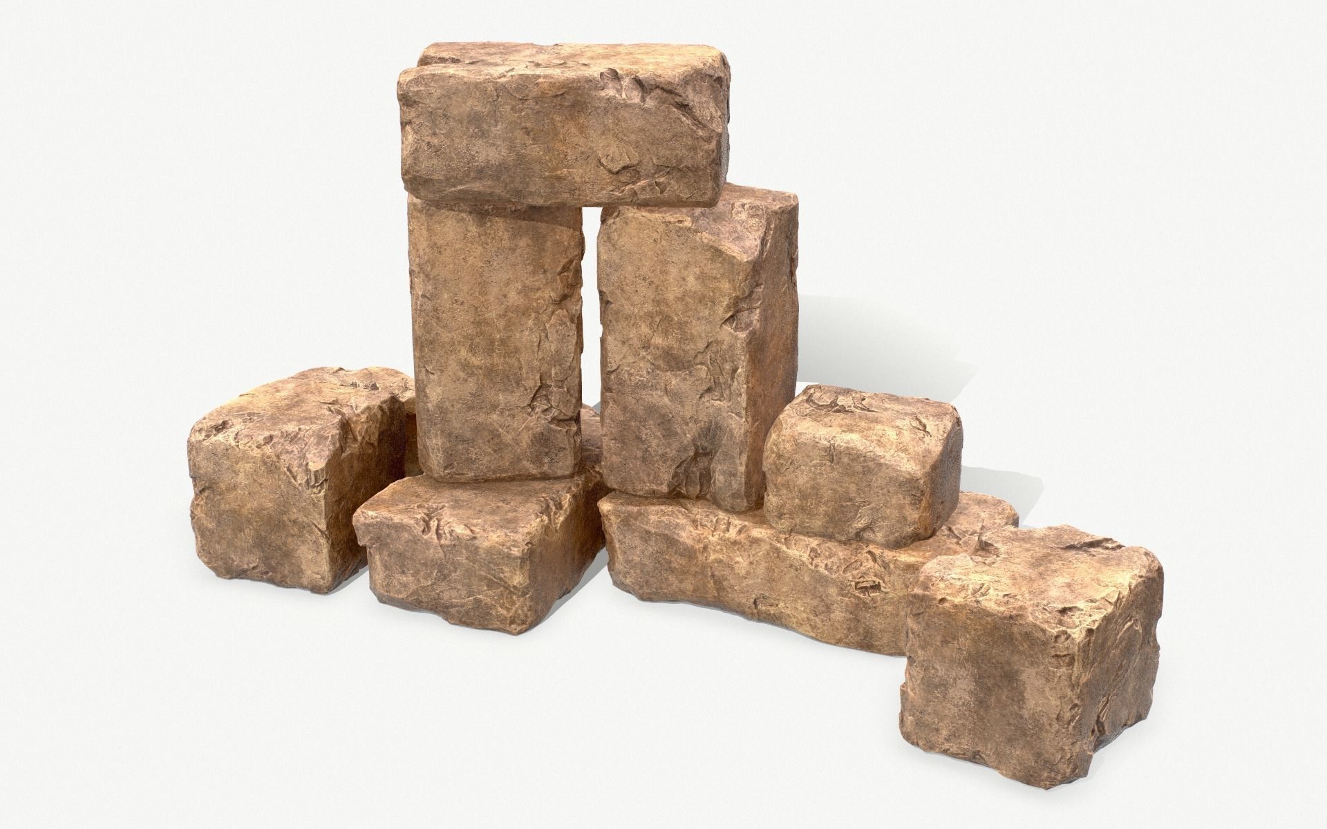 Stones rock set 01 Four high-detailed pieces - 3 colors Low-poly 3D model_8