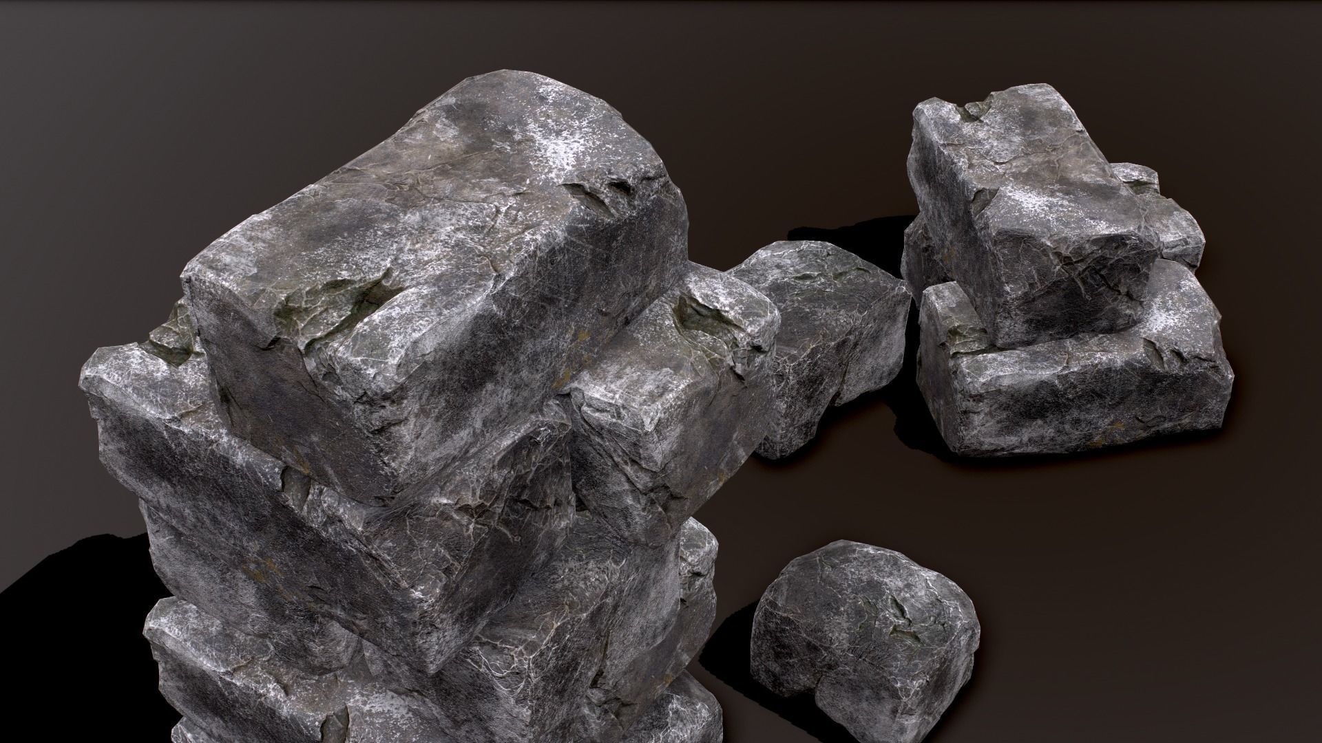 Stones rock set 01 Four high-detailed pieces - 3 colors Low-poly 3D model_45