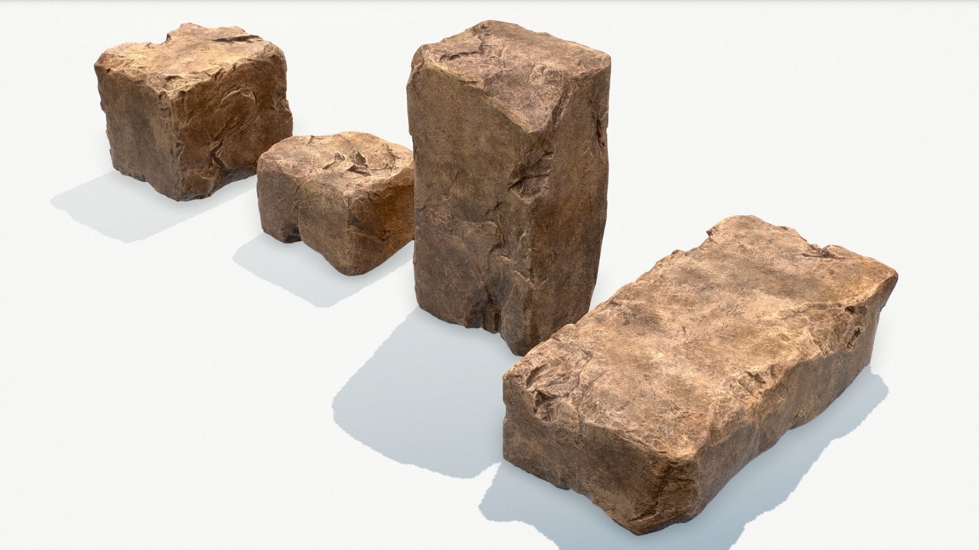 Stones rock set 01 Four high-detailed pieces - 3 colors Low-poly 3D model_43