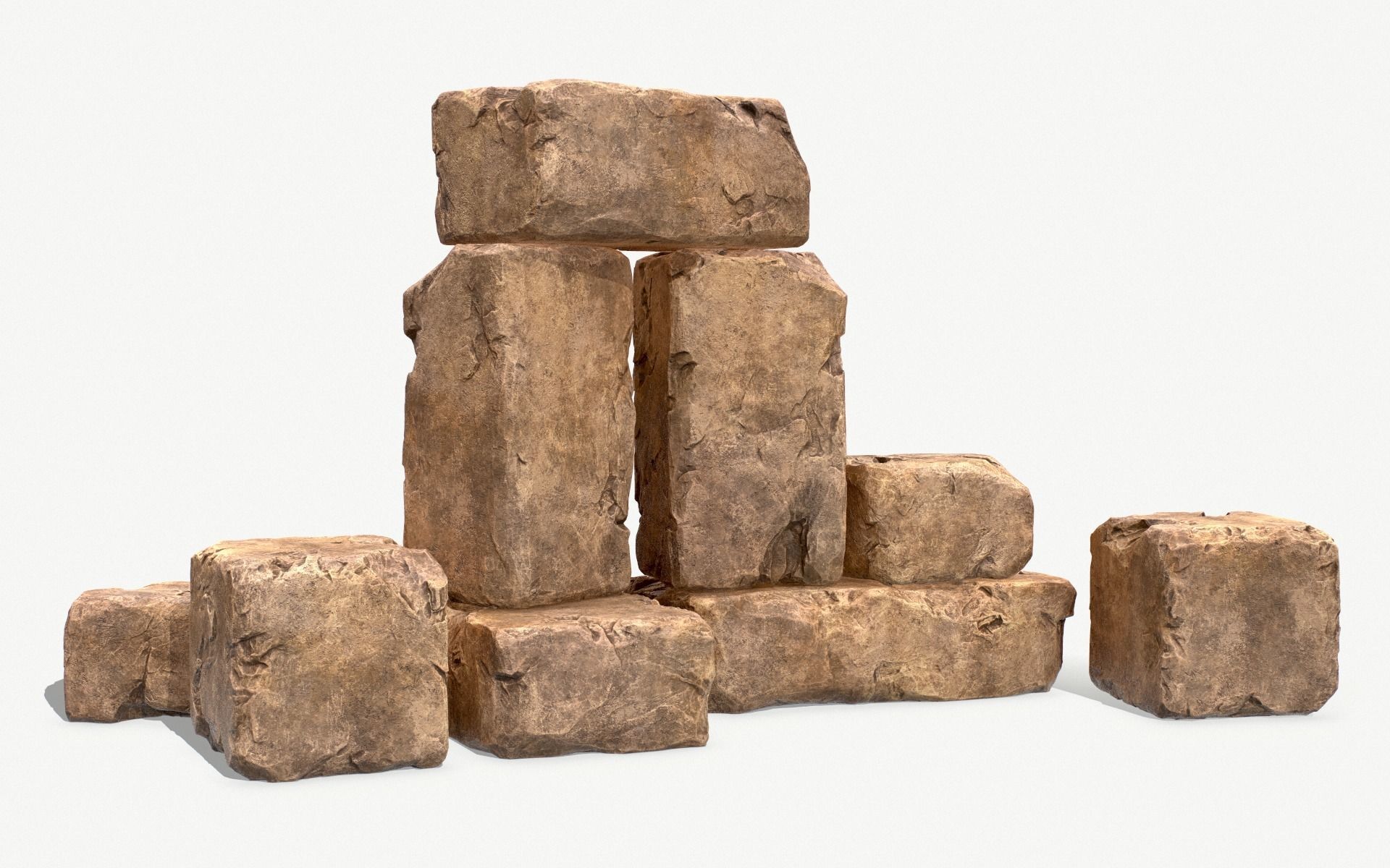 Stones rock set 01 Four high-detailed pieces - 3 colors Low-poly 3D model_11