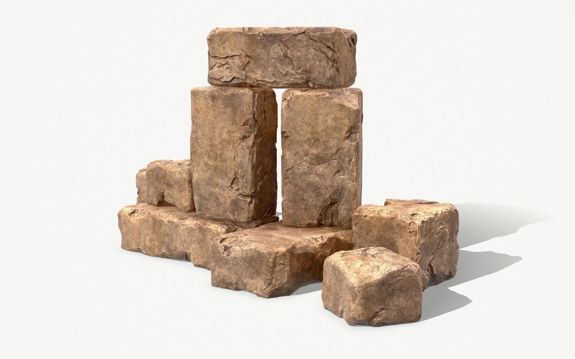 Stones rock set 01 Four high-detailed pieces - 3 colors Low-poly 3D model_1