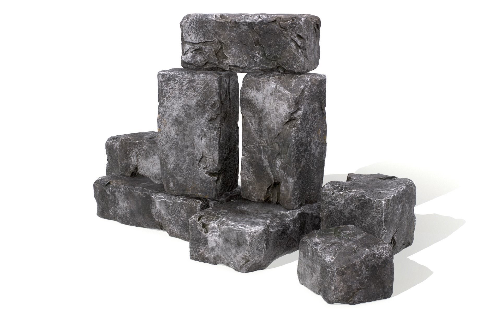 Stones rock set 01 Four high-detailed pieces - 3 colors Low-poly 3D model_26