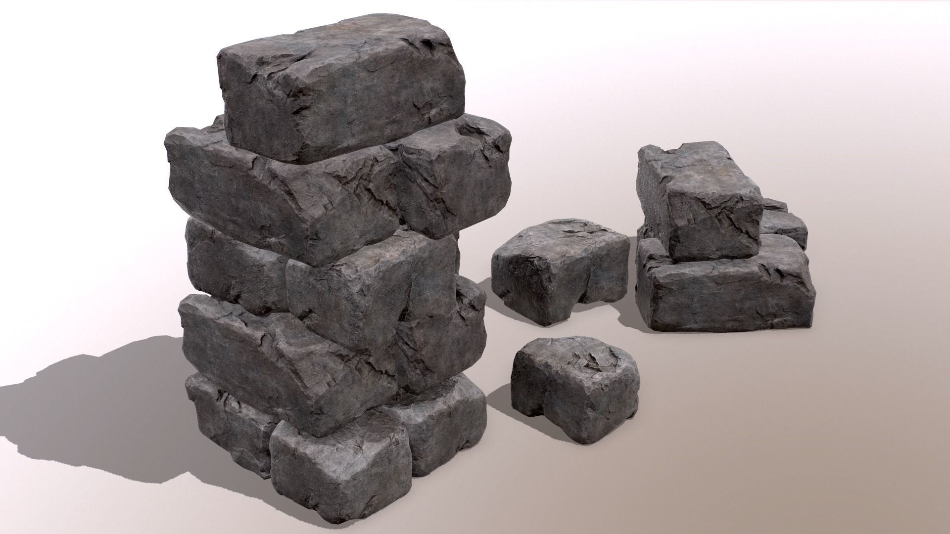 Stones rock set 01 Four high-detailed pieces - 3 colors Low-poly 3D model_48
