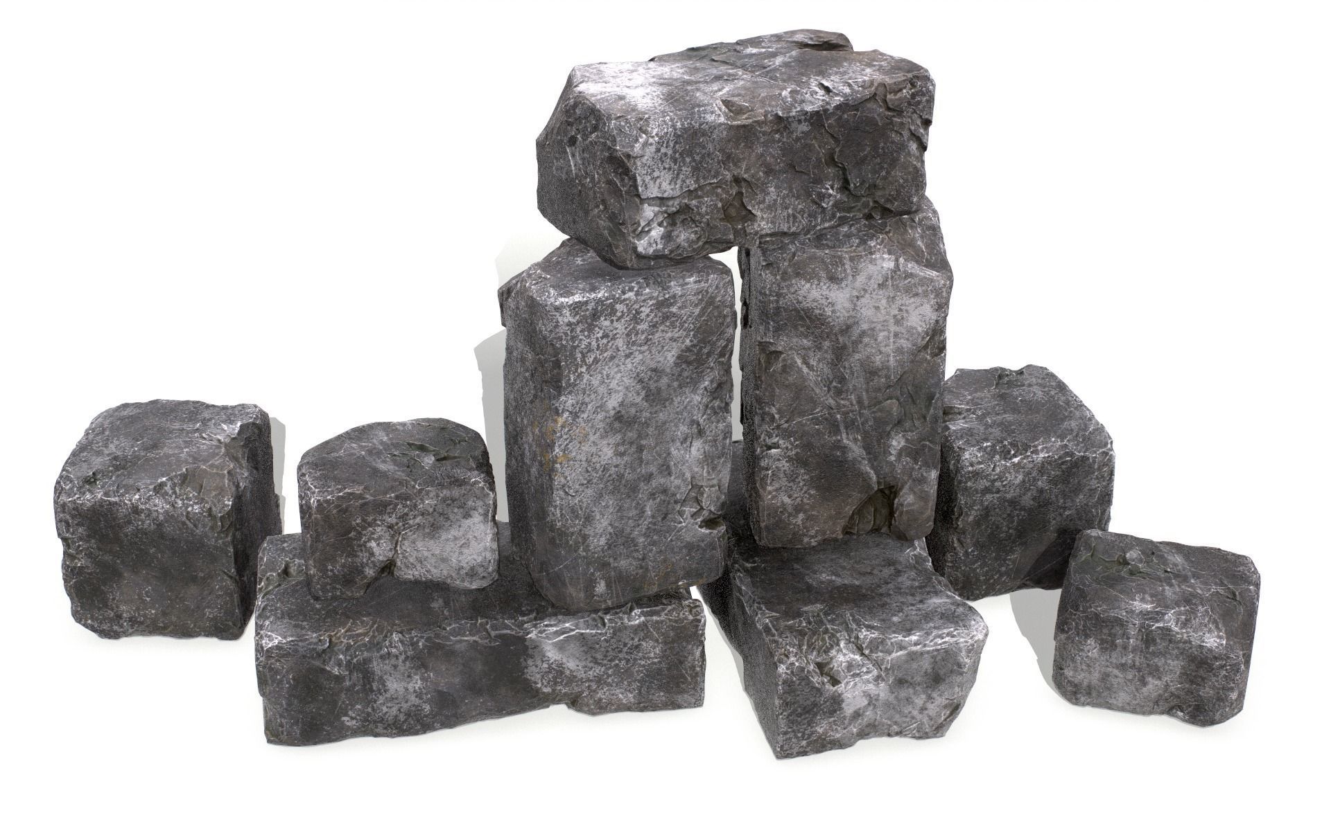 Stones rock set 01 Four high-detailed pieces - 3 colors Low-poly 3D model_30