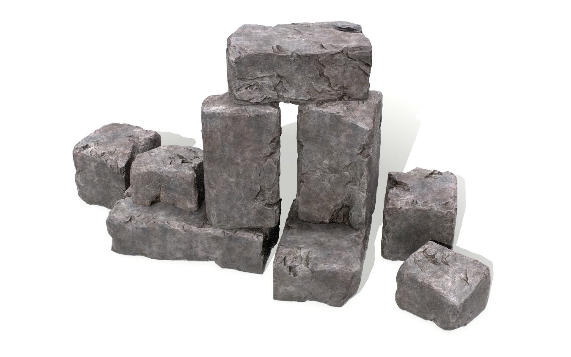 Stones rock set 01 Four high-detailed pieces - 3 colors Low-poly 3D model_19