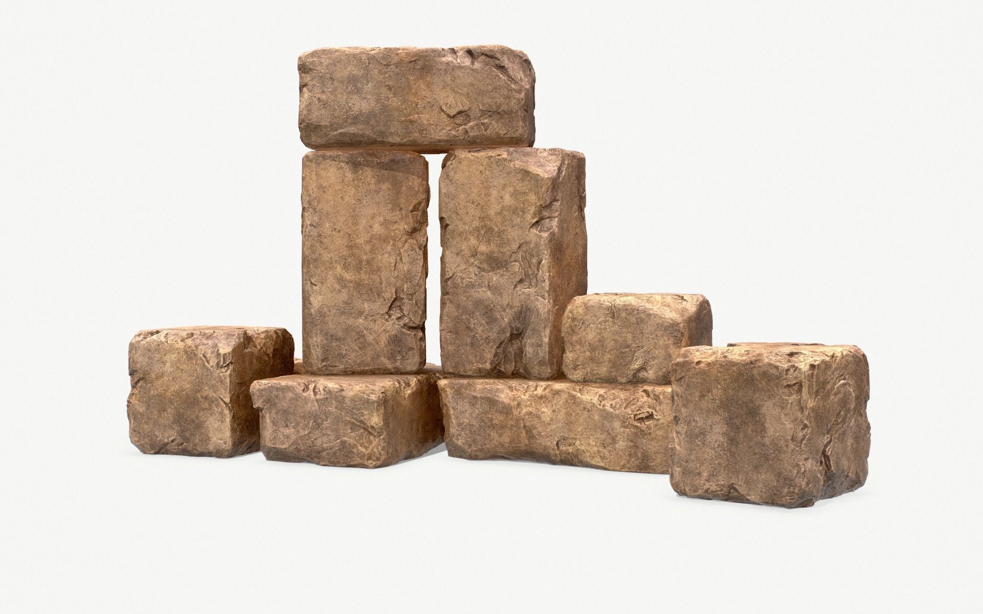 Stones rock set 01 Four high-detailed pieces - 3 colors Low-poly 3D model_7