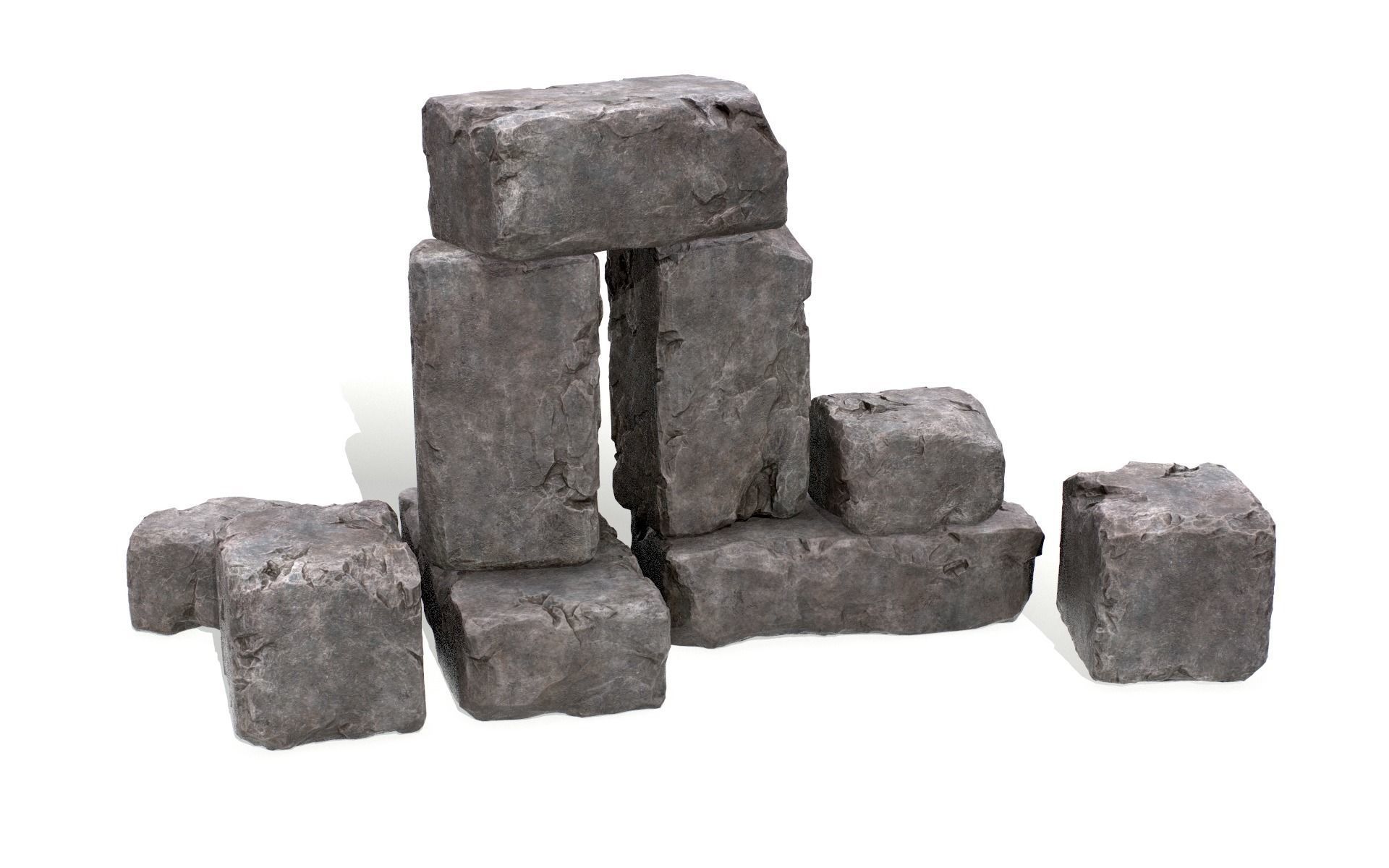 Stones rock set 01 Four high-detailed pieces - 3 colors Low-poly 3D model_20