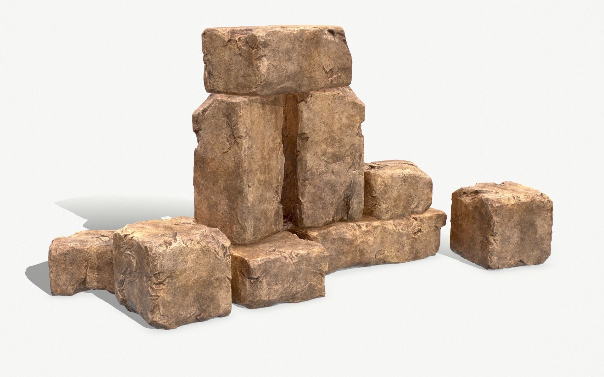Stones rock set 01 Four high-detailed pieces - 3 colors Low-poly 3D model_6