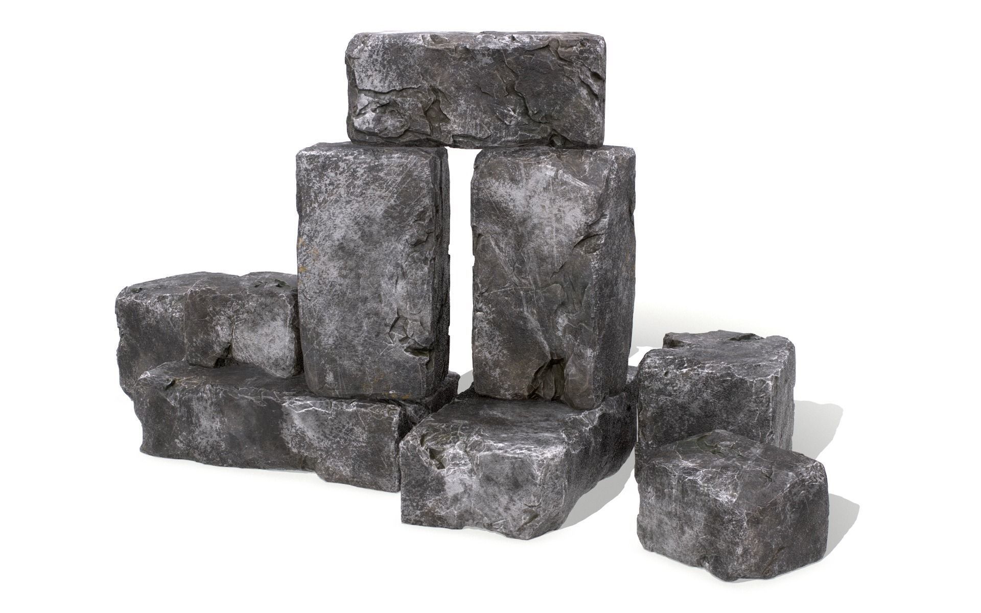 Stones rock set 01 Four high-detailed pieces - 3 colors Low-poly 3D model_33
