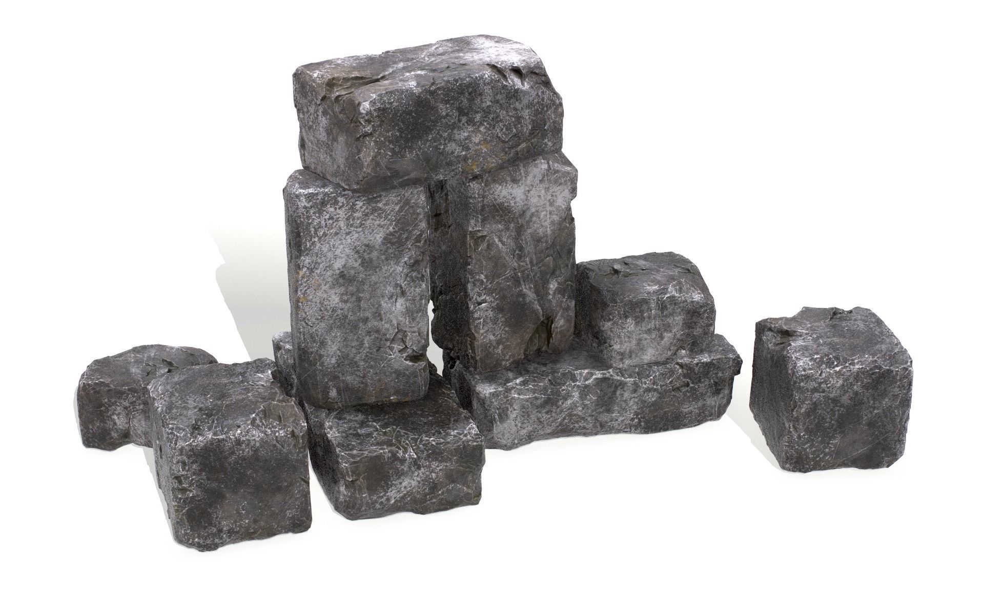 Stones rock set 01 Four high-detailed pieces - 3 colors Low-poly 3D model_25