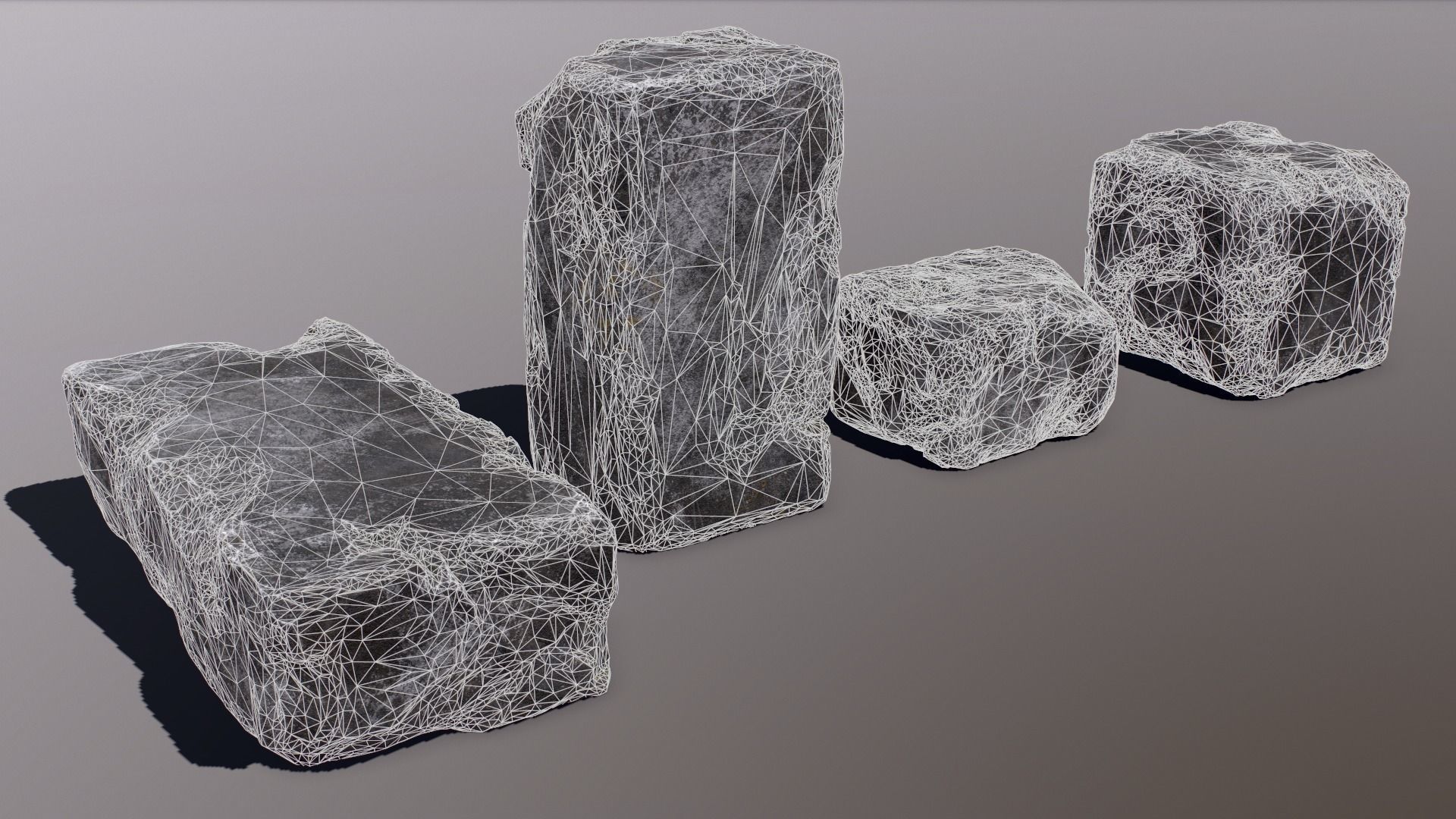 Stones rock set 01 Four high-detailed pieces - 3 colors Low-poly 3D model_39