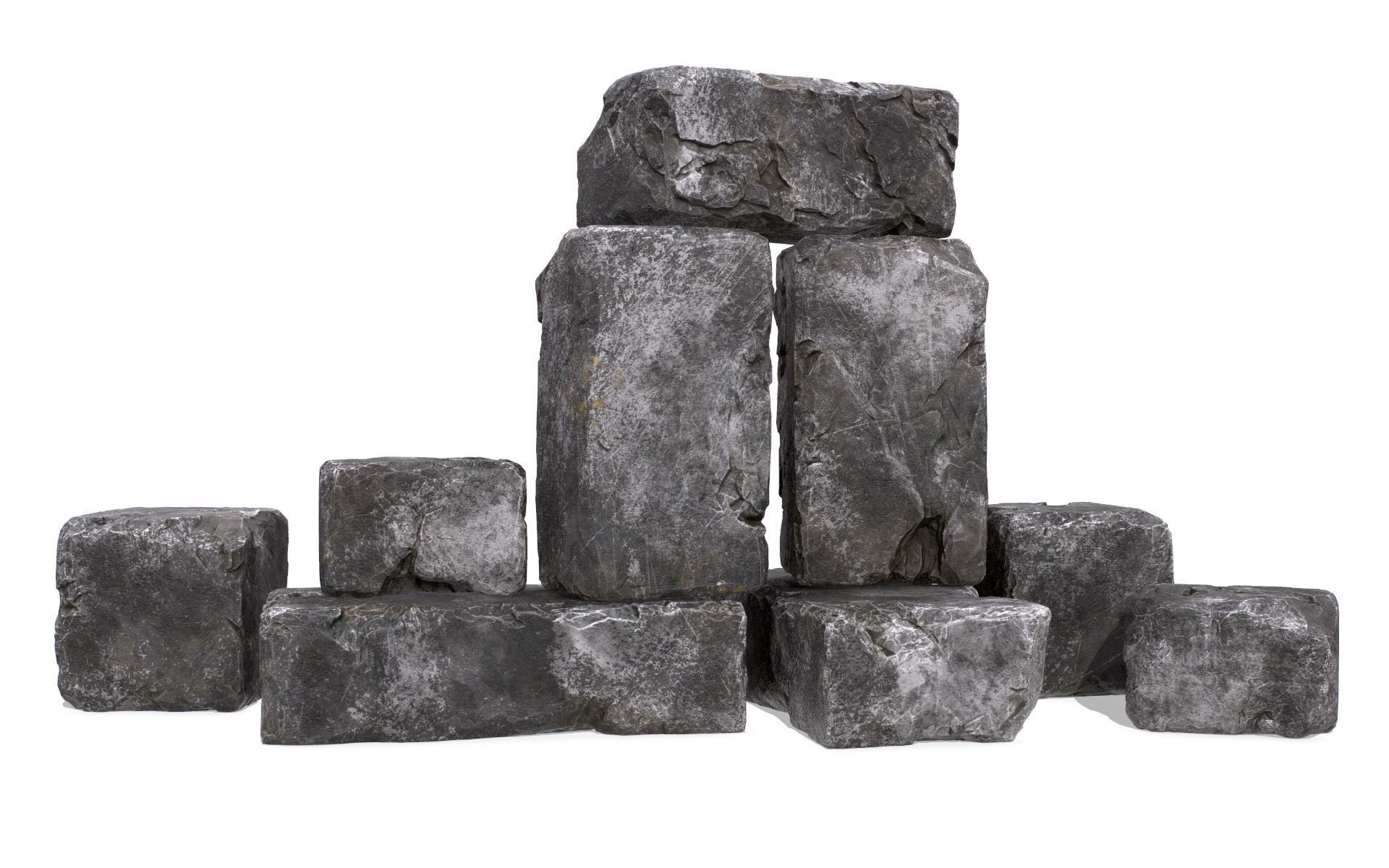 Stones rock set 01 Four high-detailed pieces - 3 colors Low-poly 3D model_3