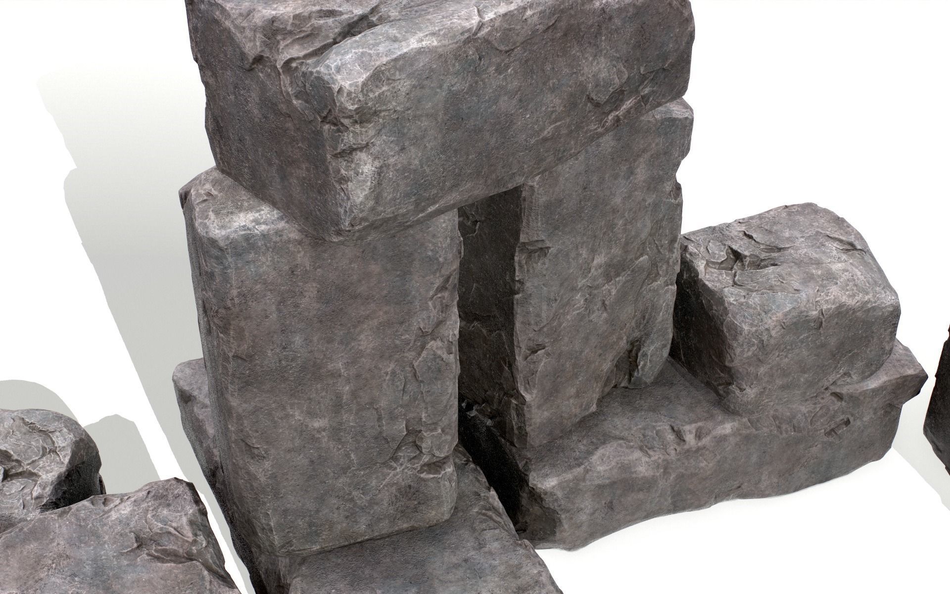 Stones rock set 01 Four high-detailed pieces - 3 colors Low-poly 3D model_23