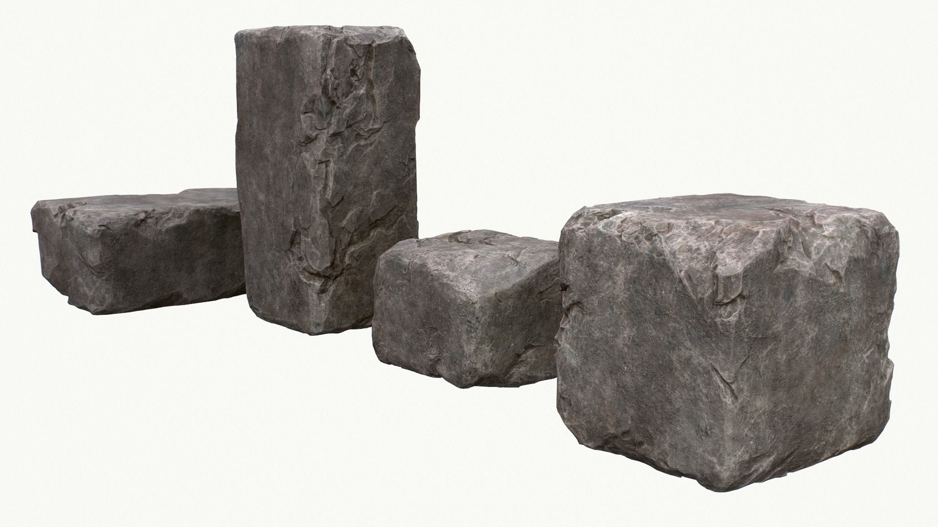 Stones rock set 01 Four high-detailed pieces - 3 colors Low-poly 3D model_49