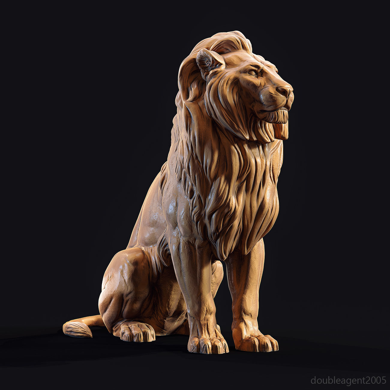 Sitting Lion Sculpture 3D print model_5