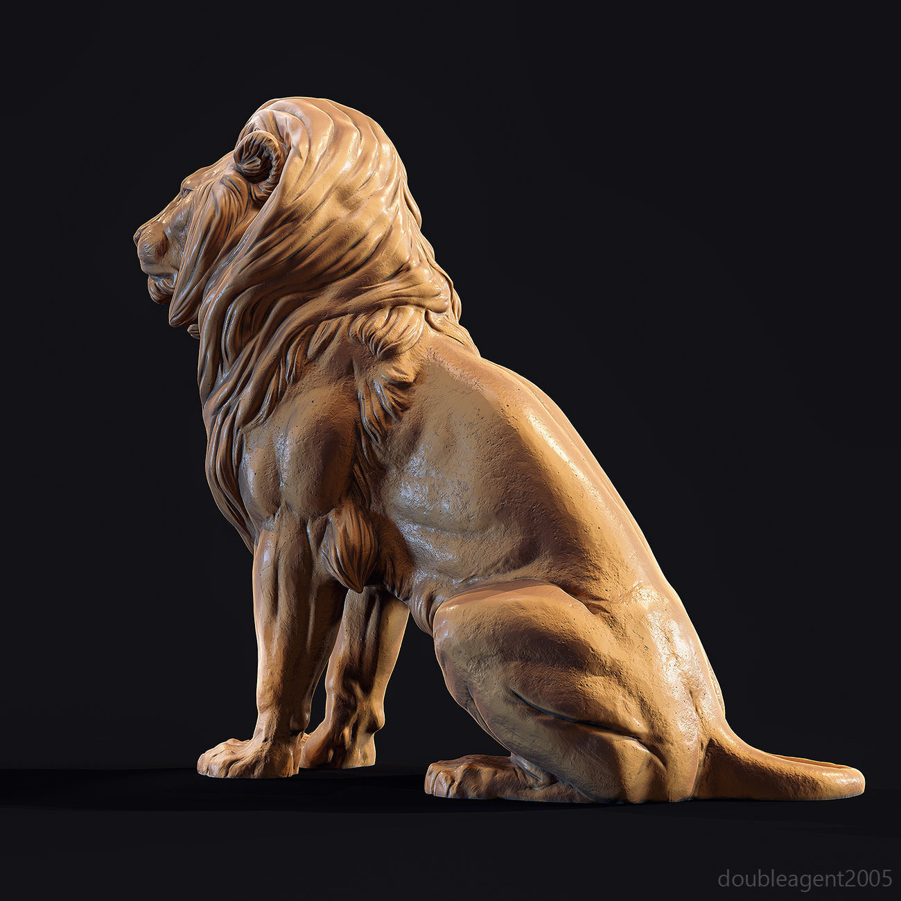 Sitting Lion Sculpture 3D print model_20