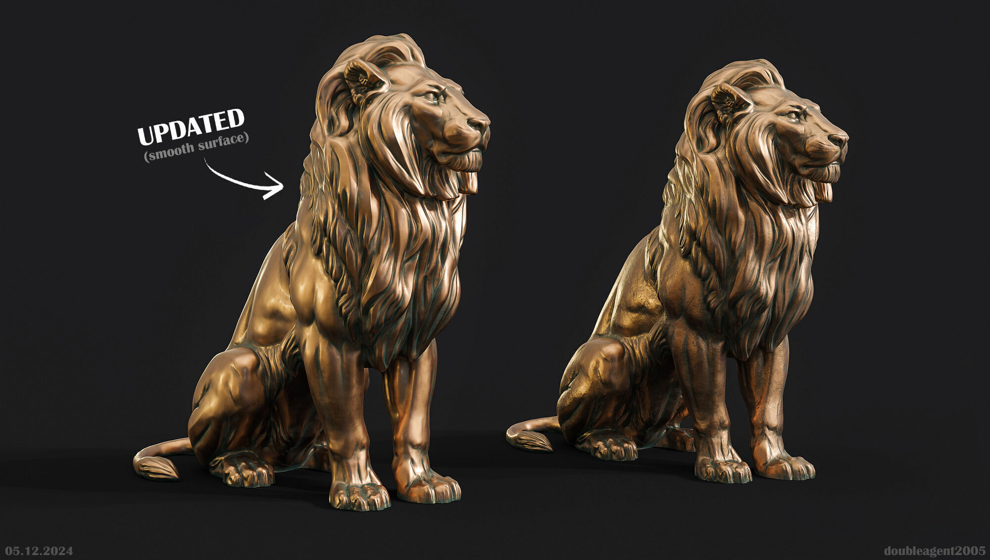 Sitting Lion Sculpture 3D print model_0