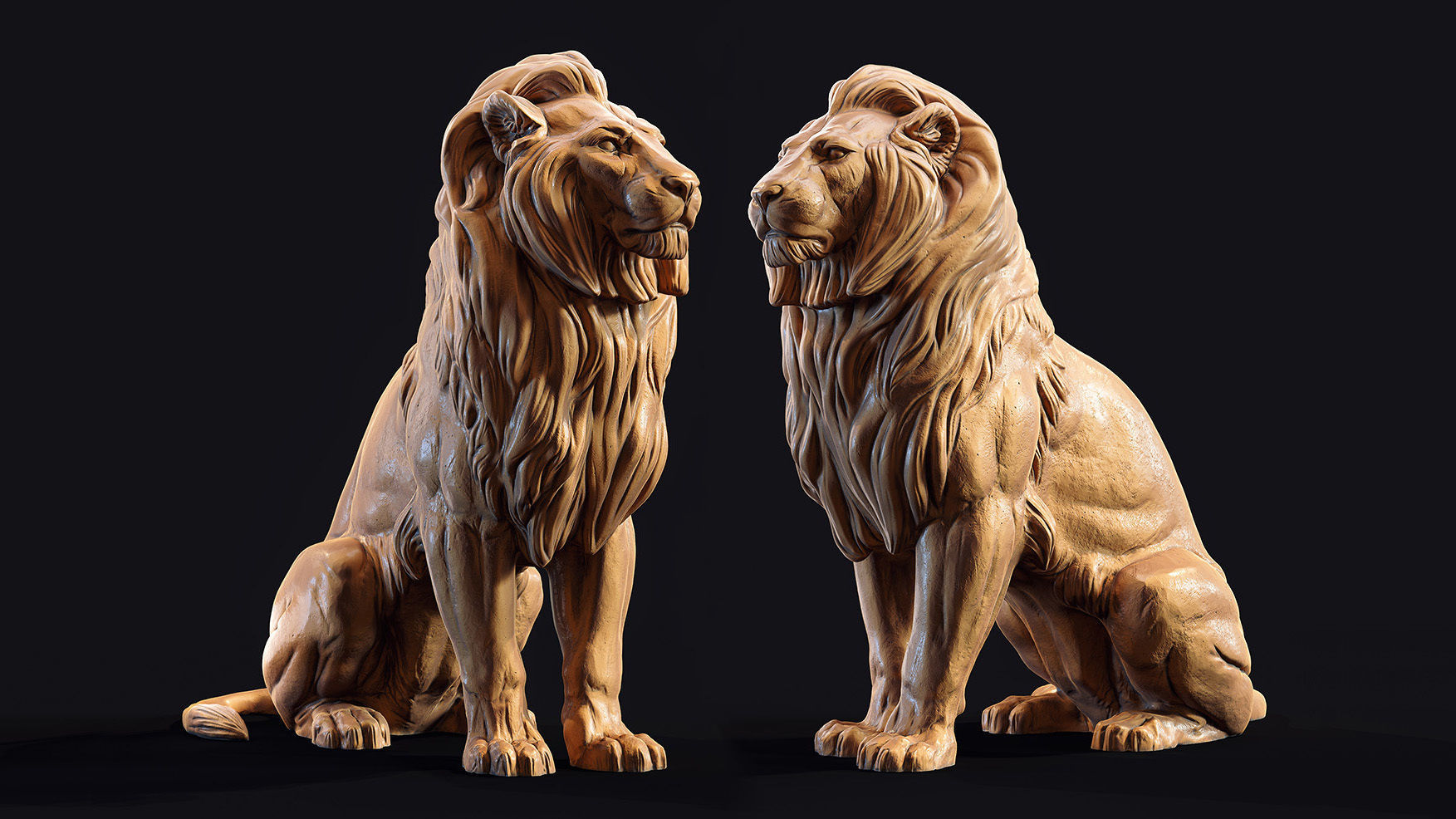Sitting Lion Sculpture 3D print model_3