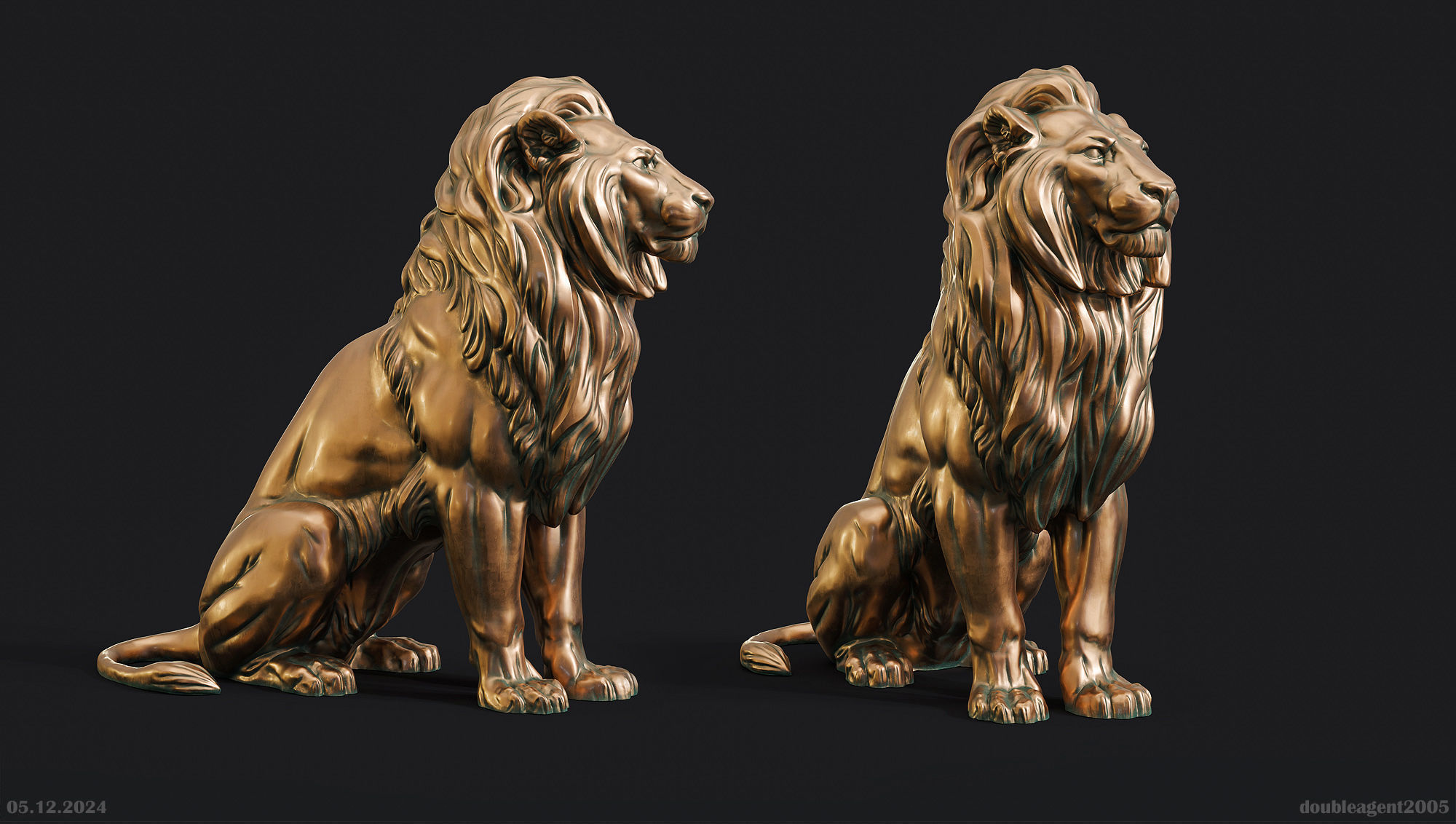 Sitting Lion Sculpture 3D print model_2