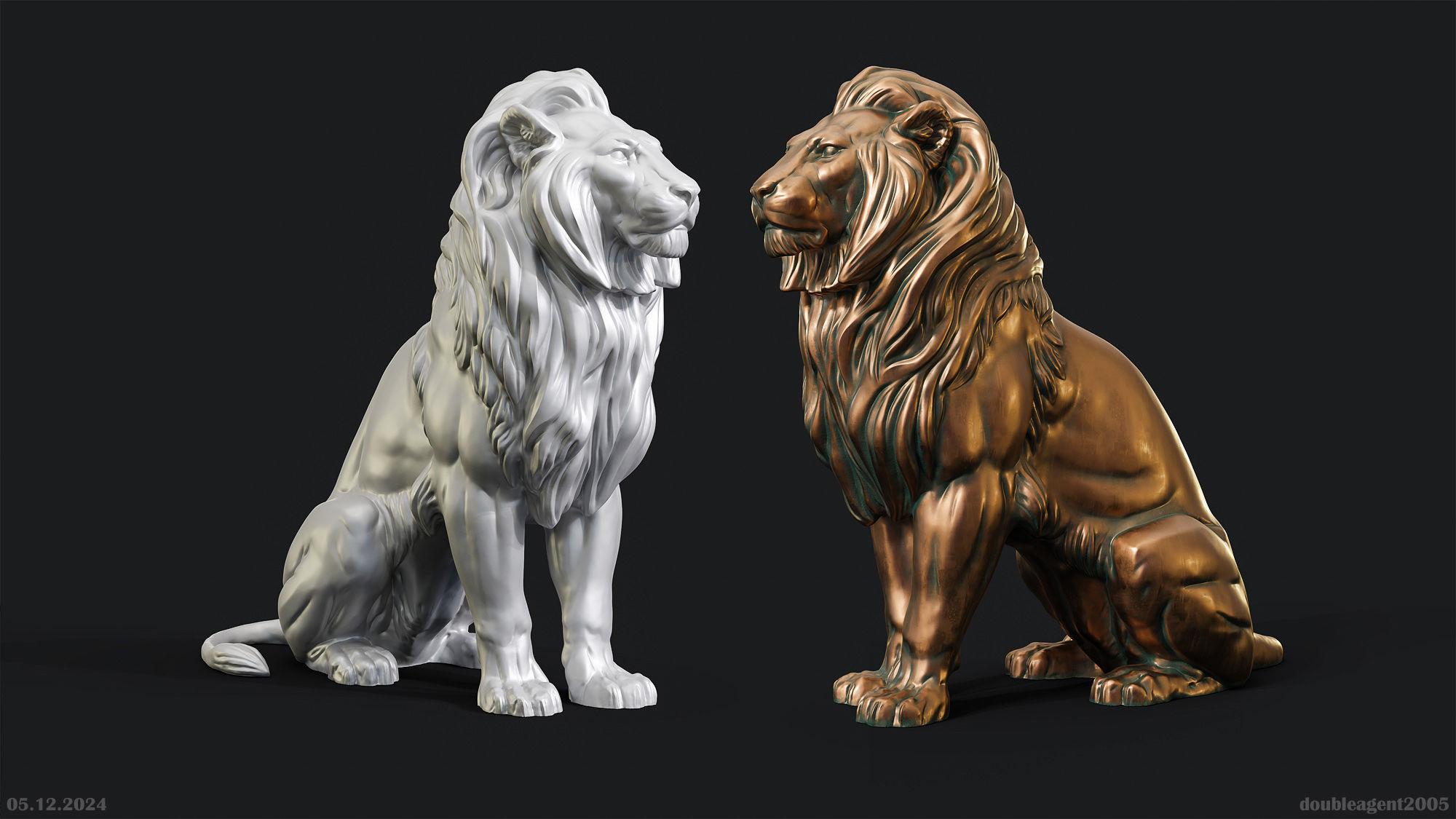 Sitting Lion Sculpture 3D print model_1