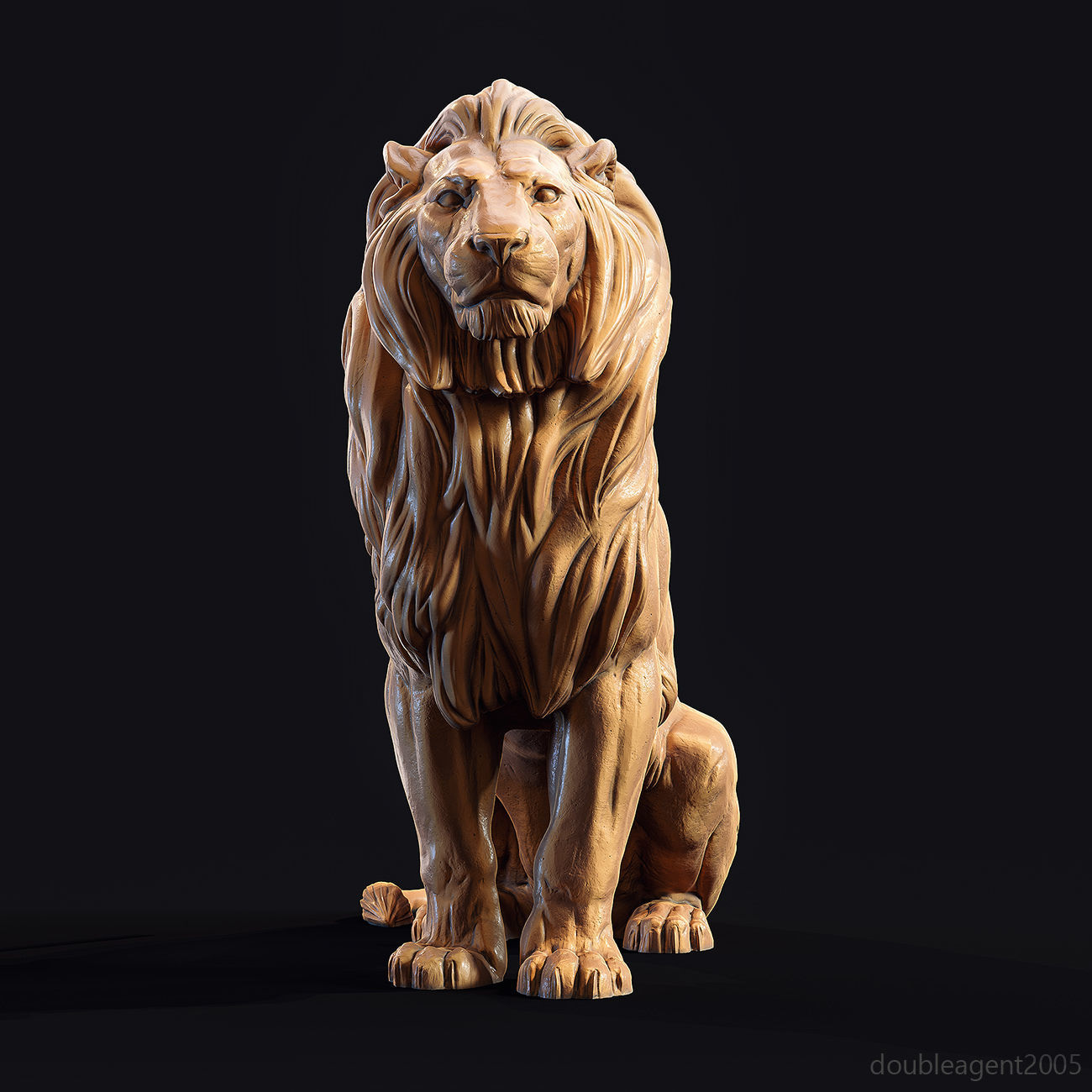 Sitting Lion Sculpture 3D print model_7
