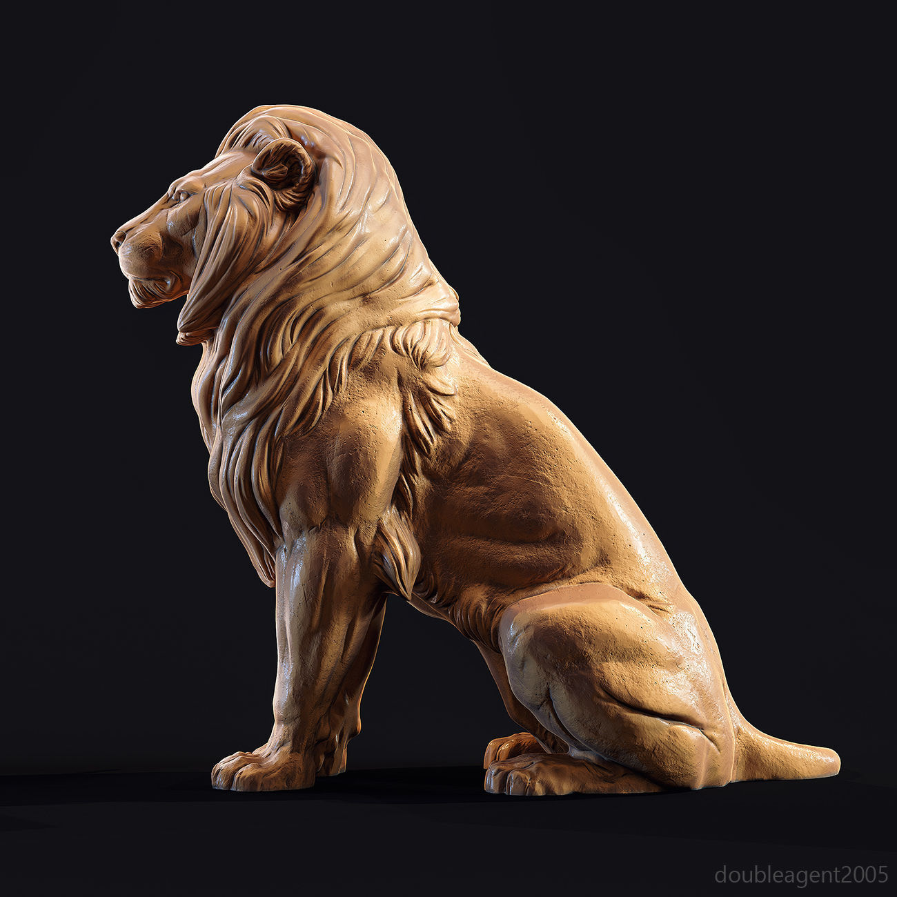 Sitting Lion Sculpture 3D print model_19