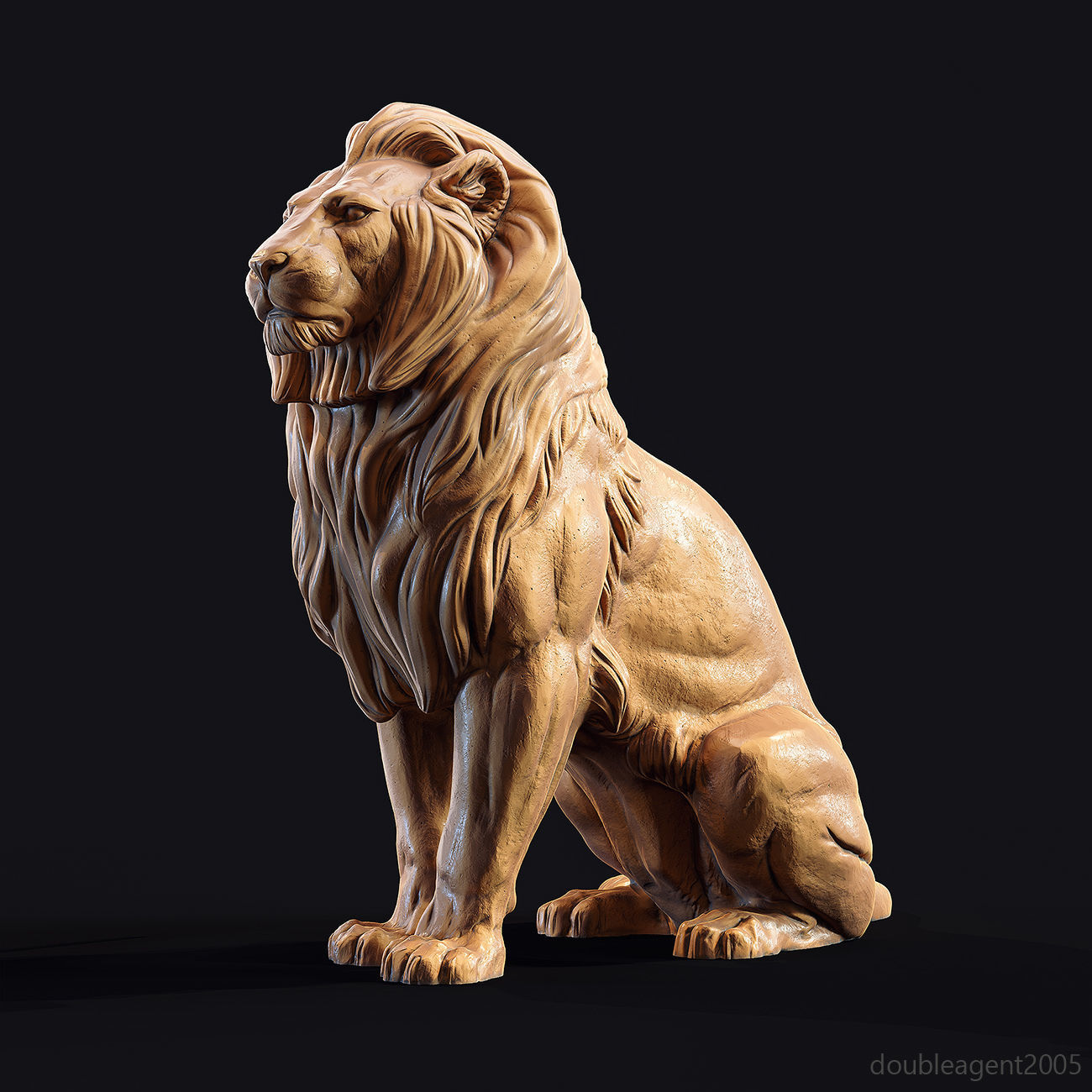 Sitting Lion Sculpture 3D print model_6