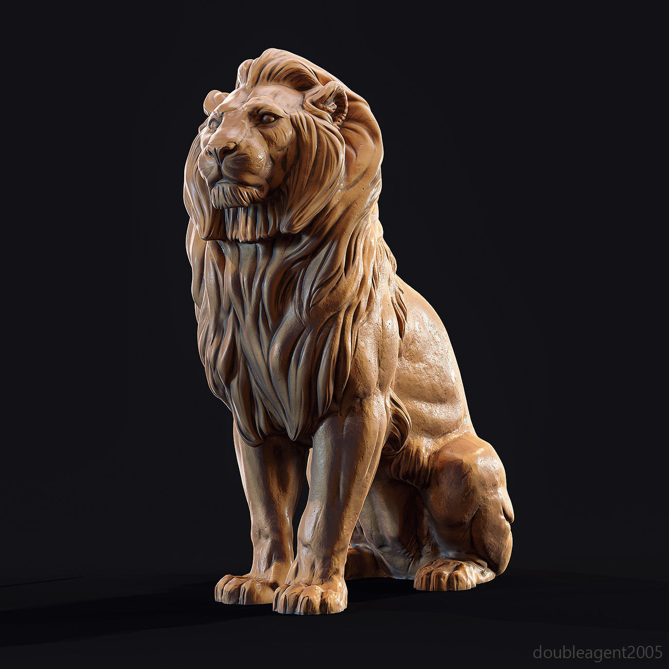 Sitting Lion Sculpture 3D print model_8