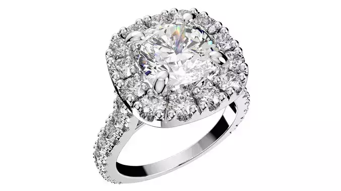Halo Diamond Cushion Cut Engagement Ring CAD Design-O-1-109