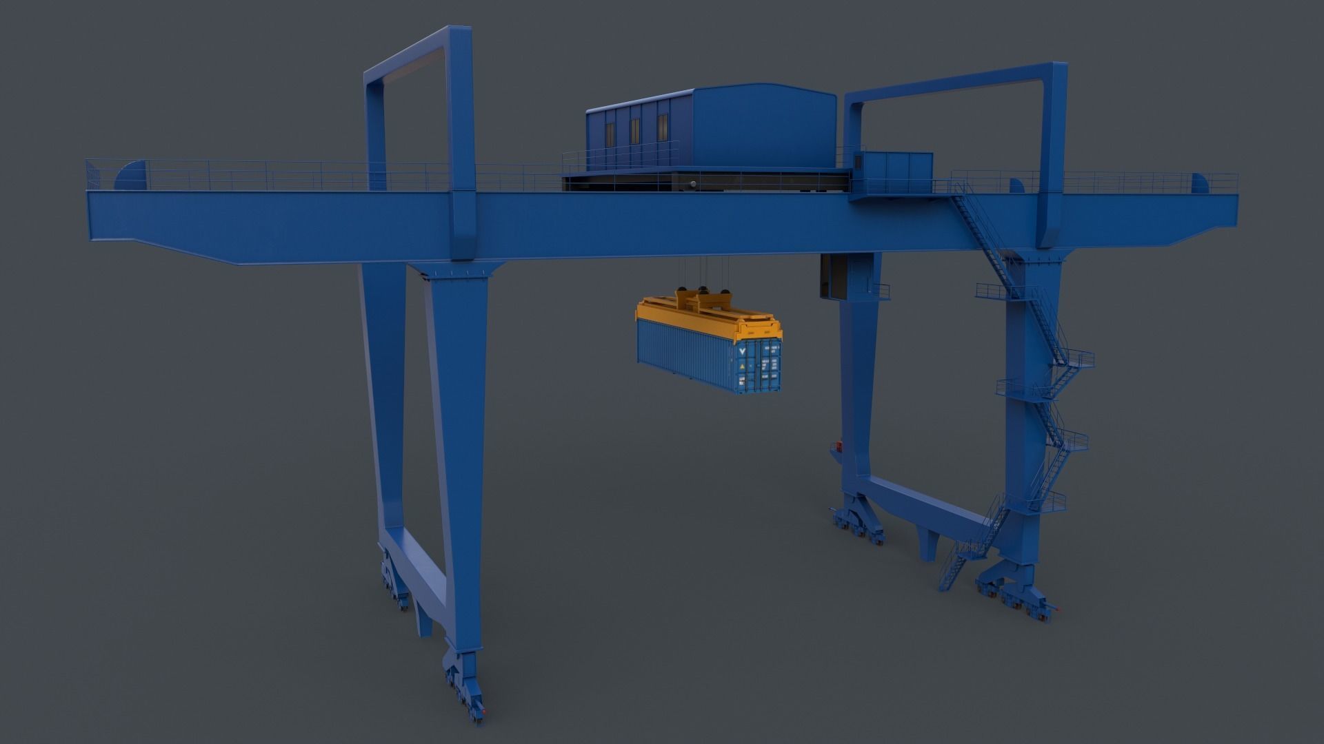 PBR Rail Mounted Gantry Crane RMG V1 - Blue Low-poly 3D model_6