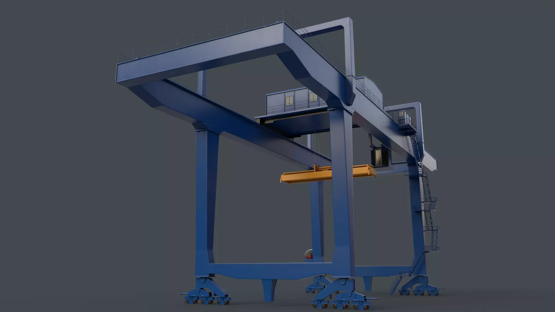 PBR Rail Mounted Gantry Crane RMG V1 - Blue Low-poly 3D model_0