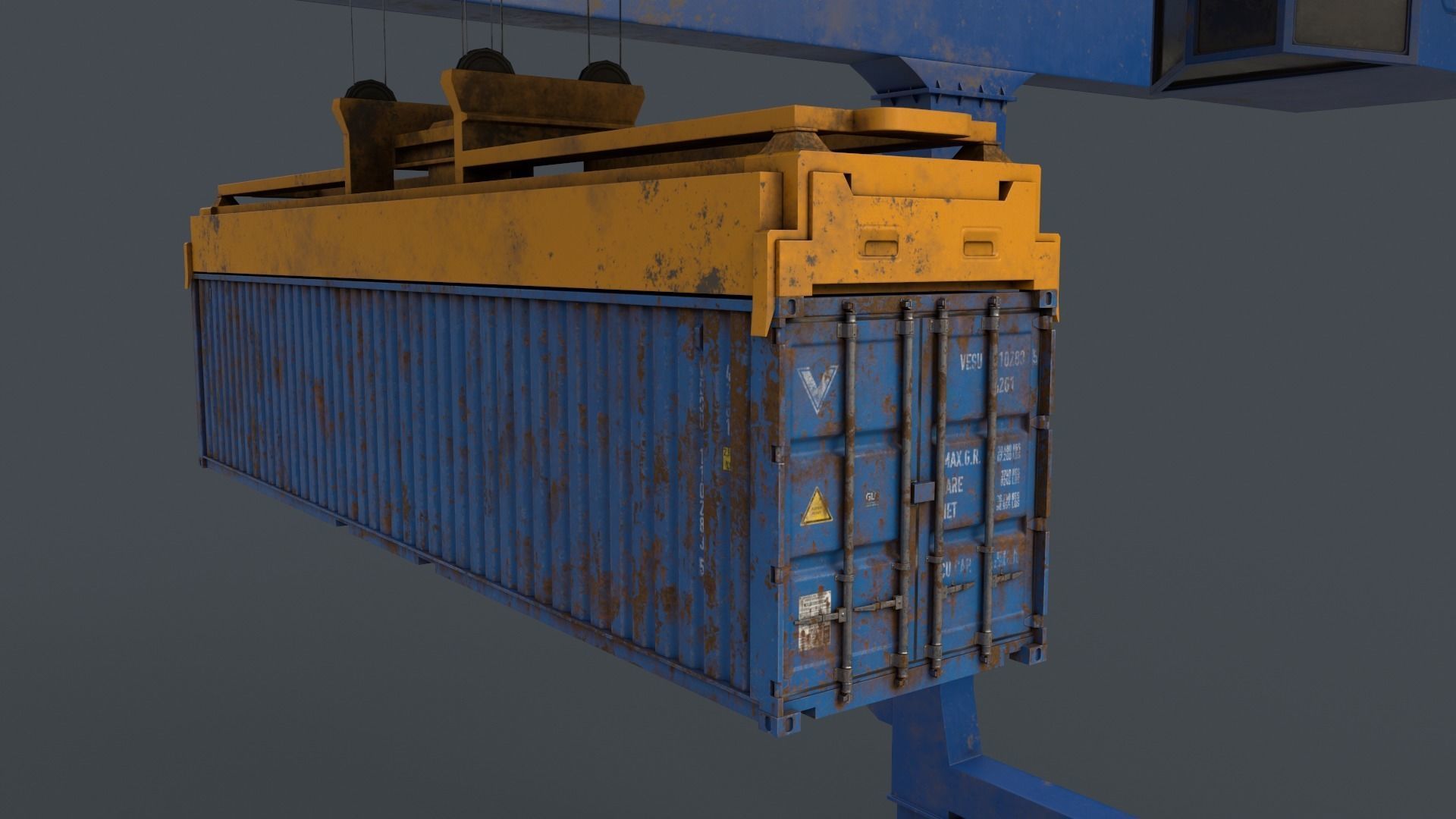 PBR Rail Mounted Gantry Crane RMG V1 - Blue Low-poly 3D model_16