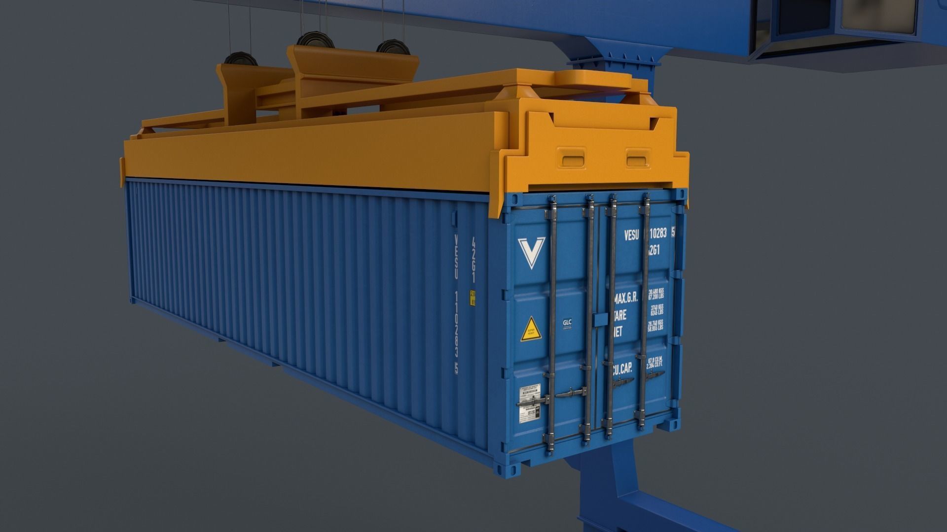 PBR Rail Mounted Gantry Crane RMG V1 - Blue Low-poly 3D model_15
