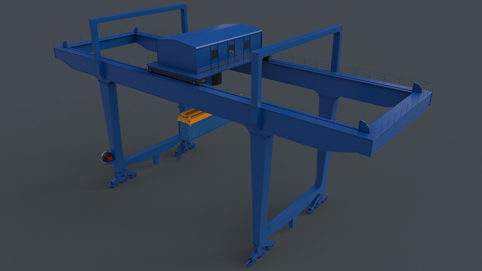PBR Rail Mounted Gantry Crane RMG V1 - Blue Low-poly 3D model_18