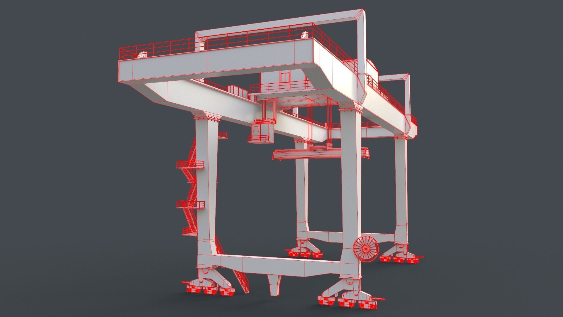 PBR Rail Mounted Gantry Crane RMG V1 - Blue Low-poly 3D model_27
