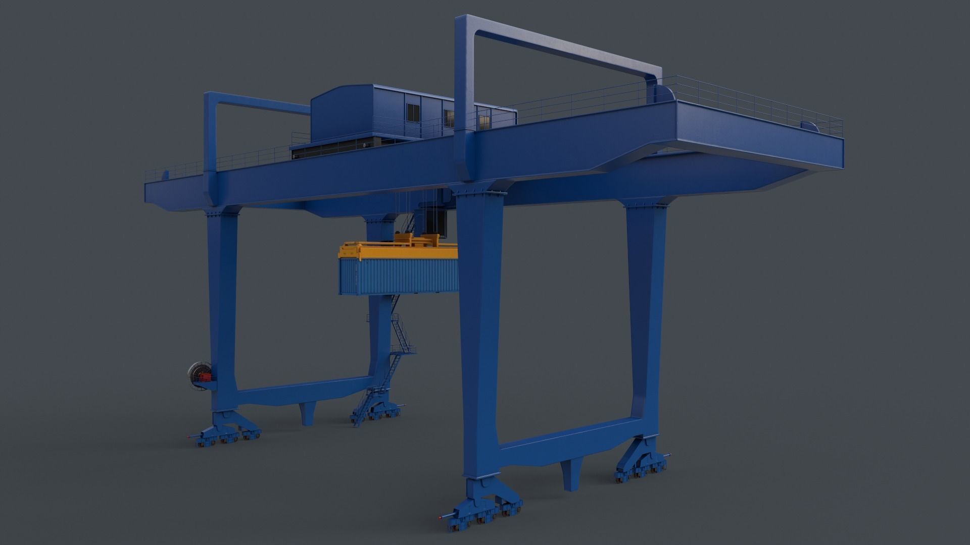 PBR Rail Mounted Gantry Crane RMG V1 - Blue Low-poly 3D model_17