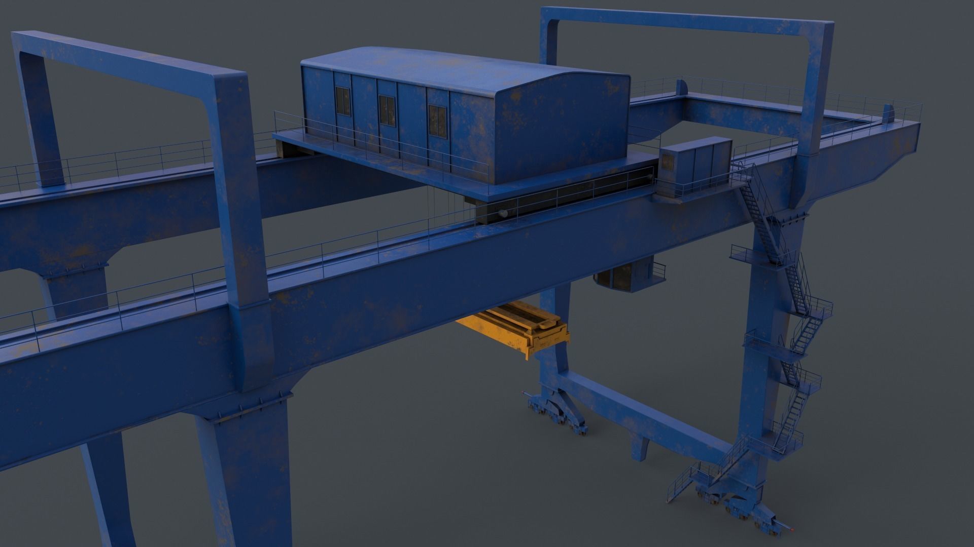 PBR Rail Mounted Gantry Crane RMG V1 - Blue Low-poly 3D model_9