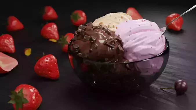Ice Cream bowl 3d model texture lighting compositing