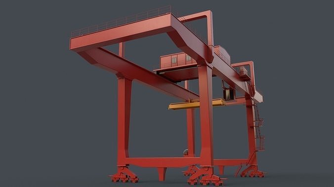 PBR Rail Mounted Gantry Crane RMG V1 - Red Low-poly 3D model