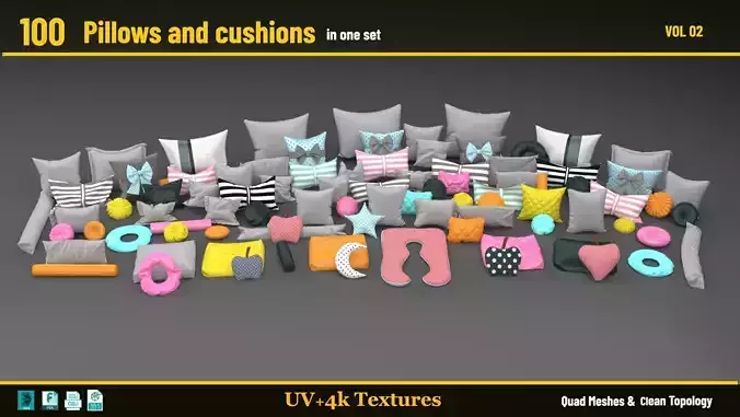 100 Pillows and Cushions in one set 3D model
