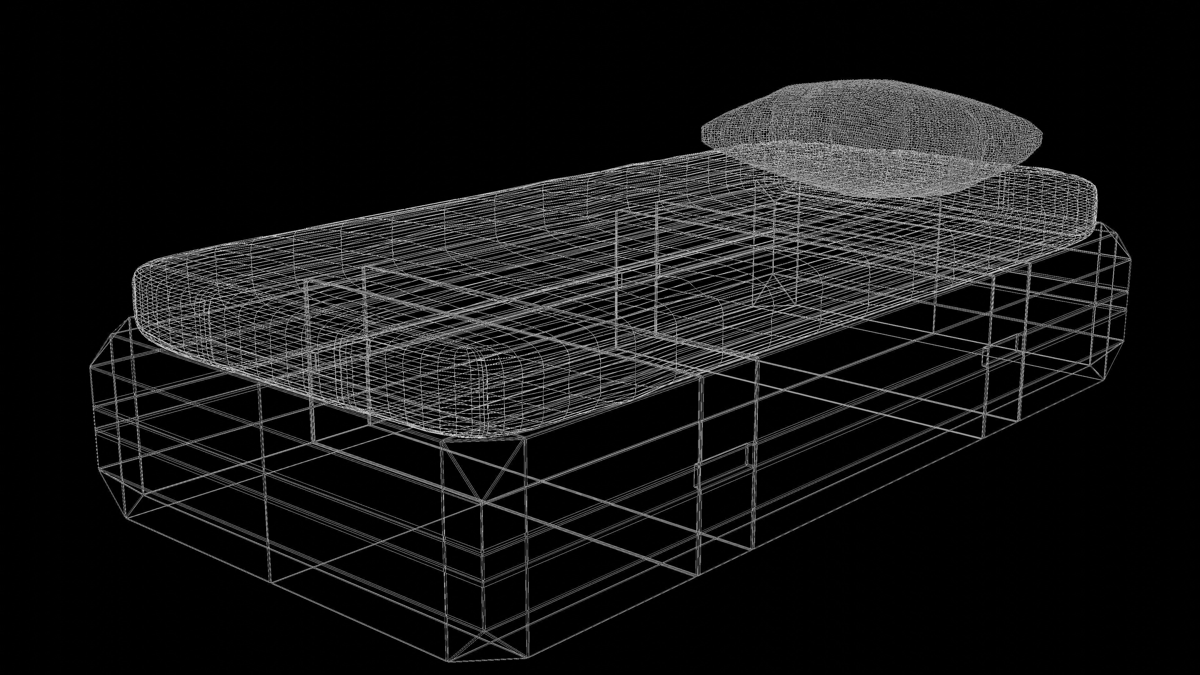 Single Bed Low-poly 3D model_8