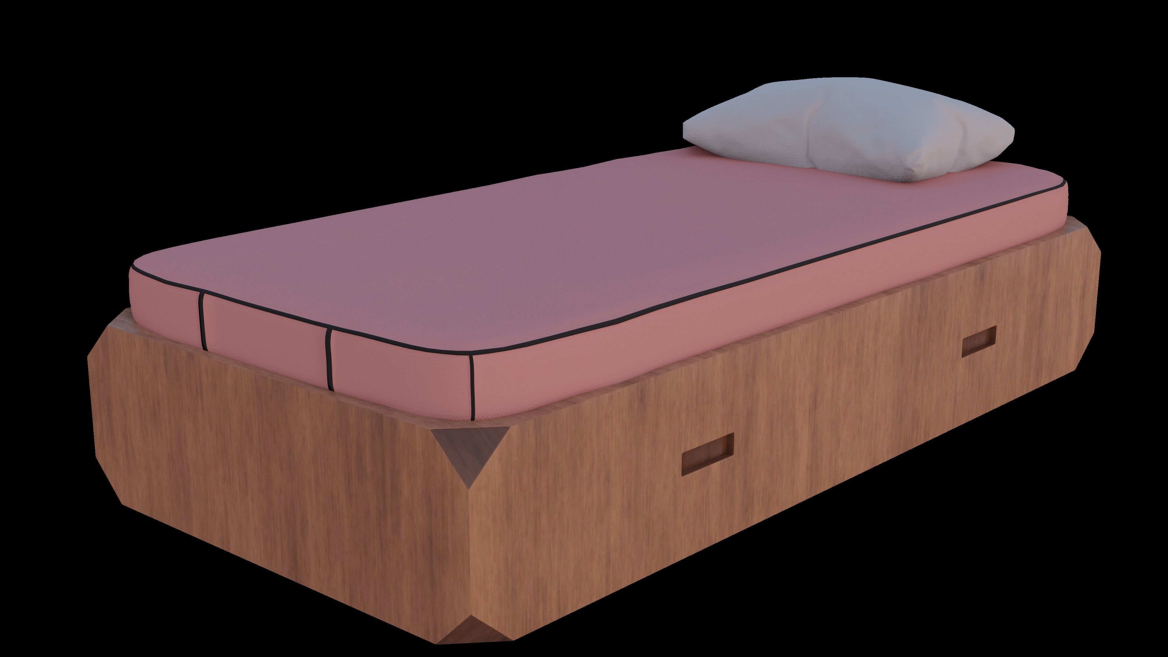 Single Bed Low-poly 3D model_1