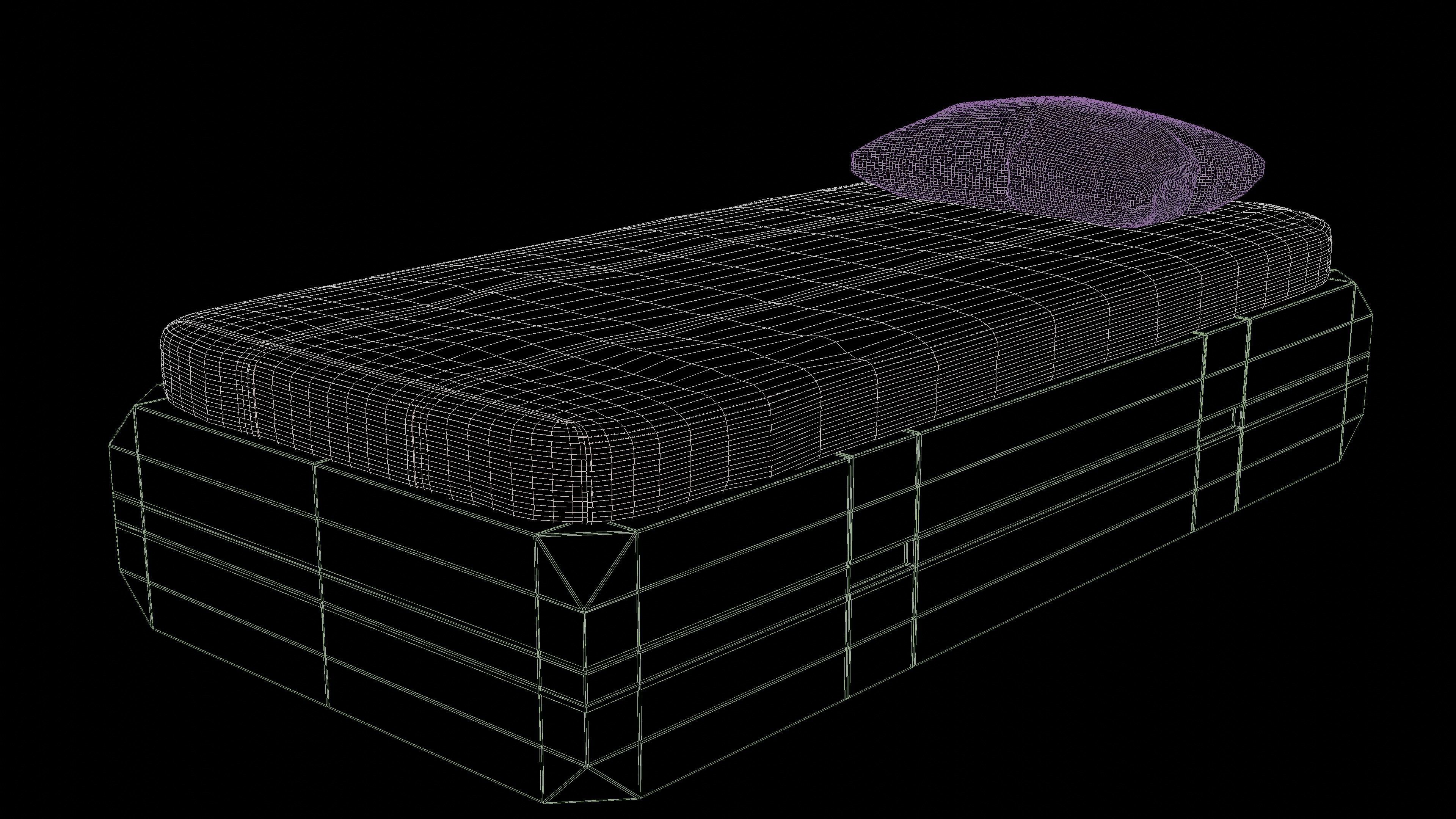 Single Bed Low-poly 3D model_7
