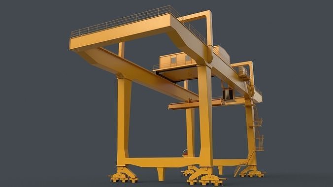 PBR Rail Mounted Gantry Crane RMG V1 - Yellow Low-poly 3D model
